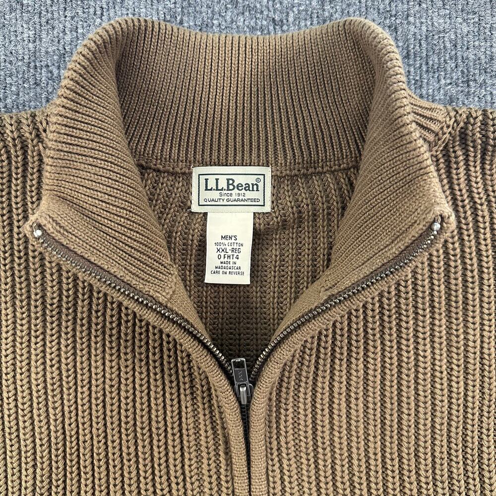 L.L. Bean Men's Full Zip Mock Collar Chunky Knit Sweater Muted Tone Grandpa XXL